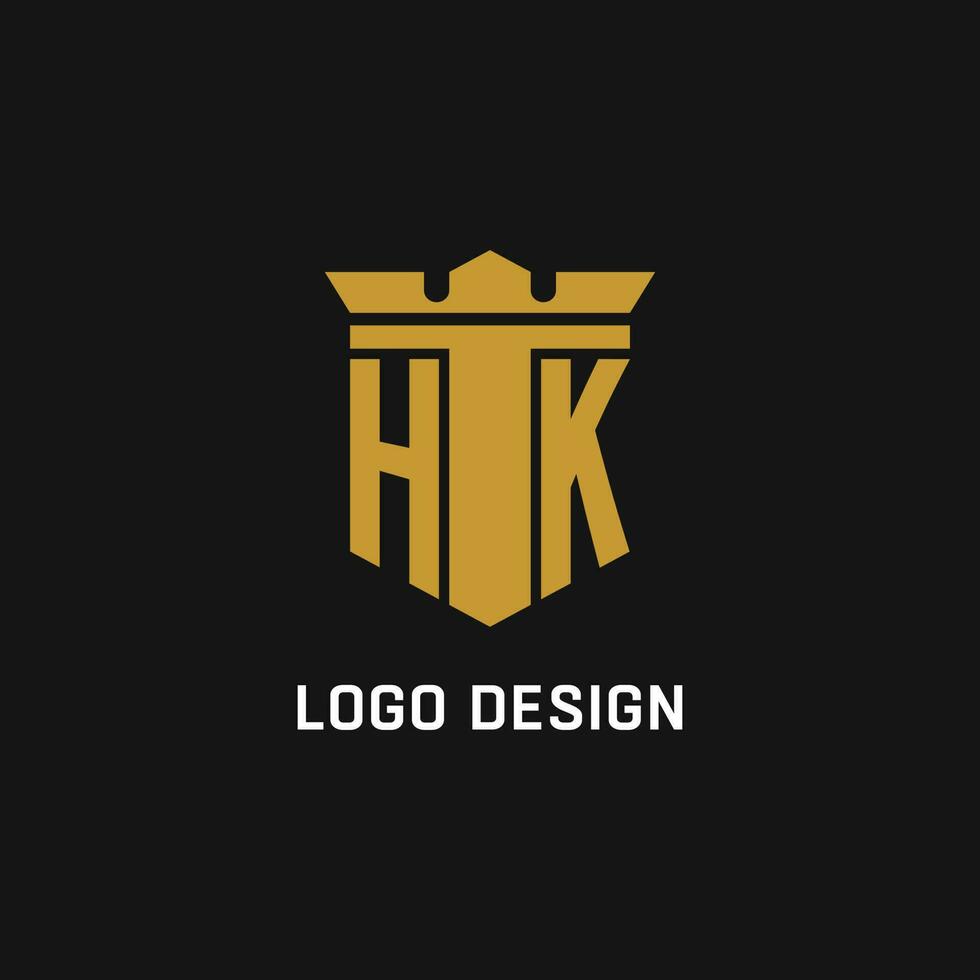 HK initial logo with shield and crown style vector