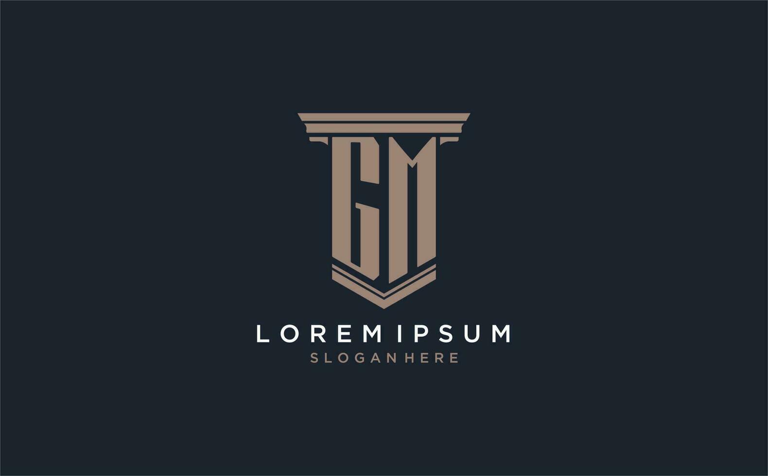 GM initial logo with pillar style, luxury law firm logo design ideas vector