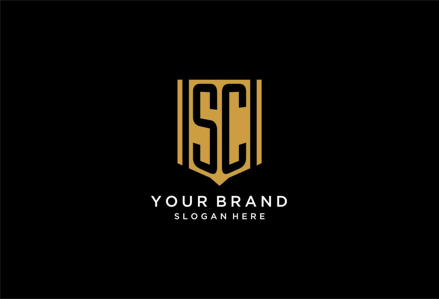 SC monogram logo with geometric shield icon design vector