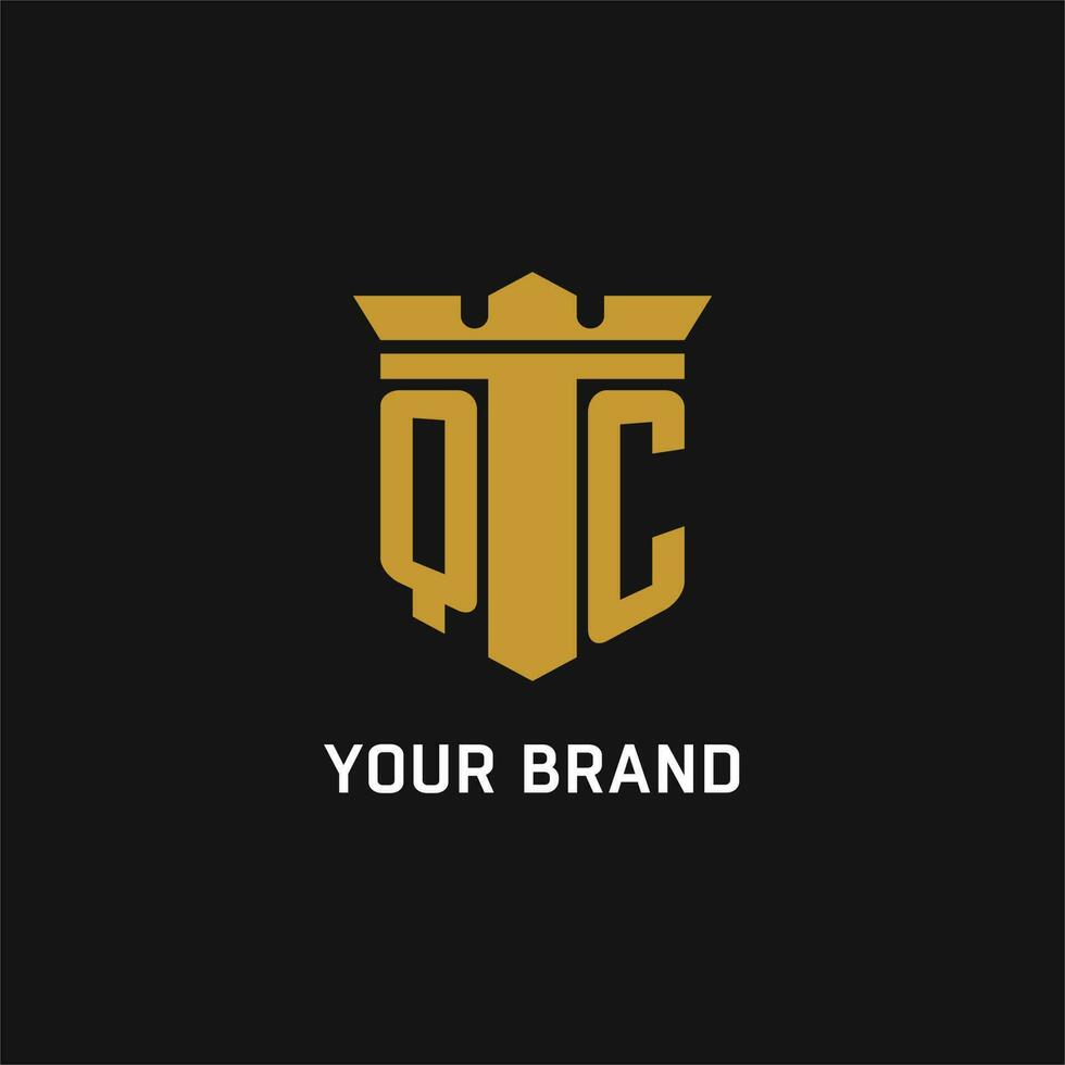 QC initial logo with shield and crown style vector