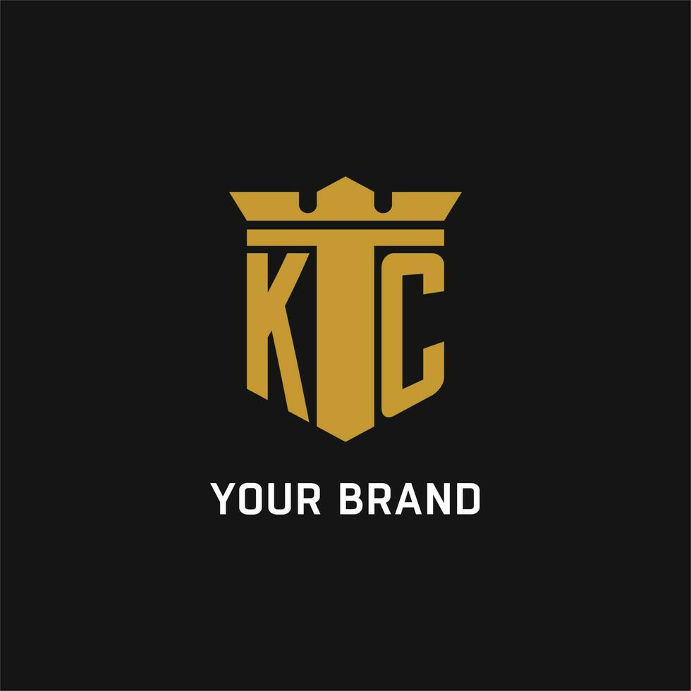 KC initial logo with shield and crown style vector