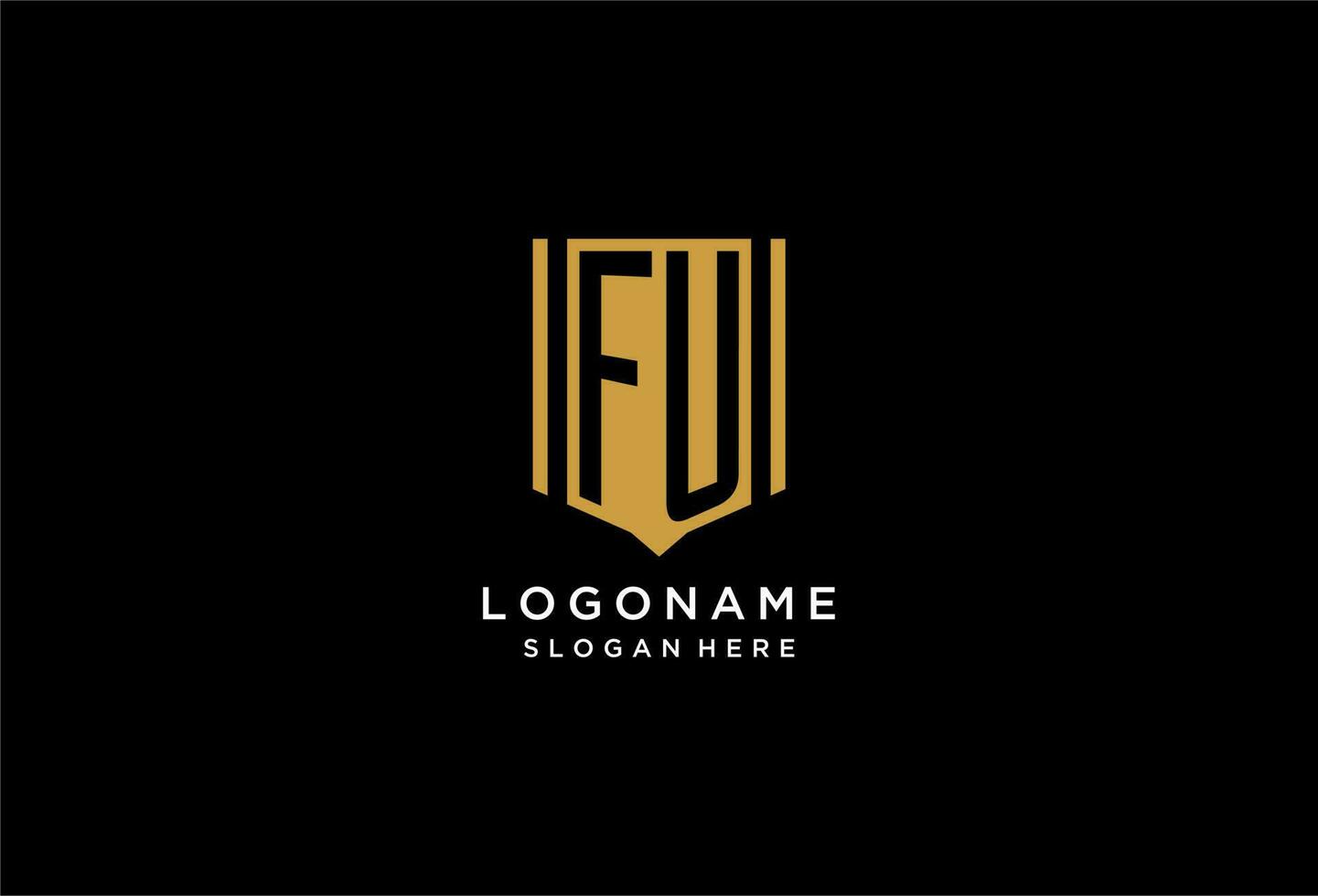 FU monogram logo with geometric shield icon design vector