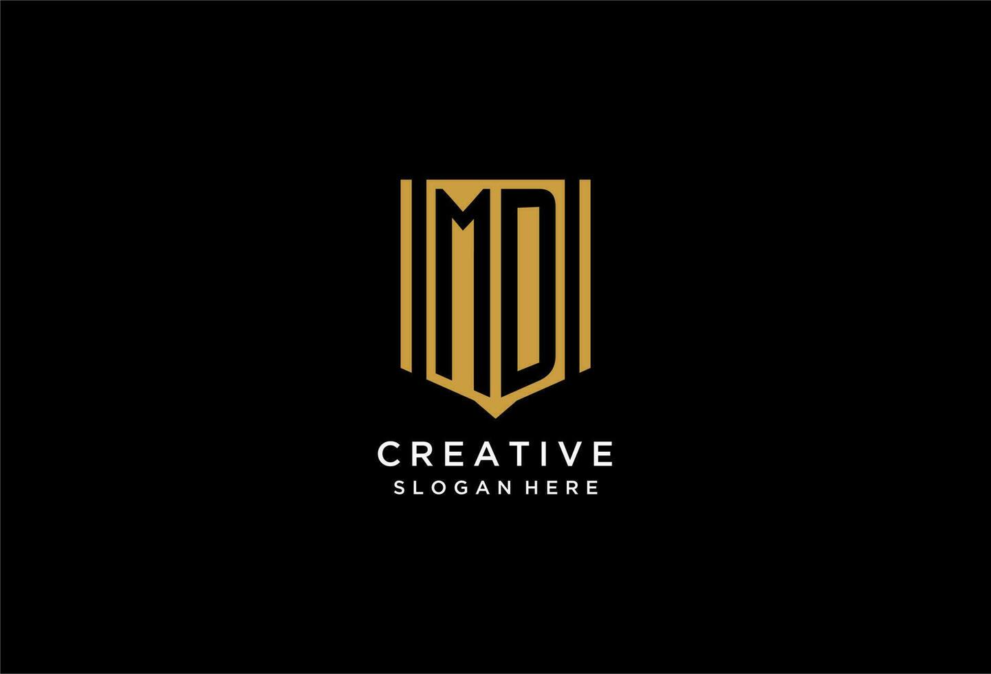 MD monogram logo with geometric shield icon design vector