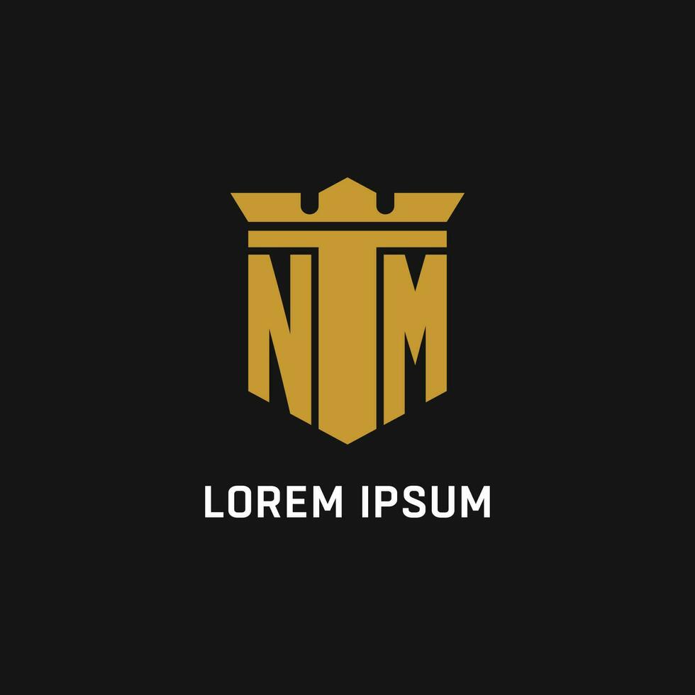 NM initial logo with shield and crown style vector