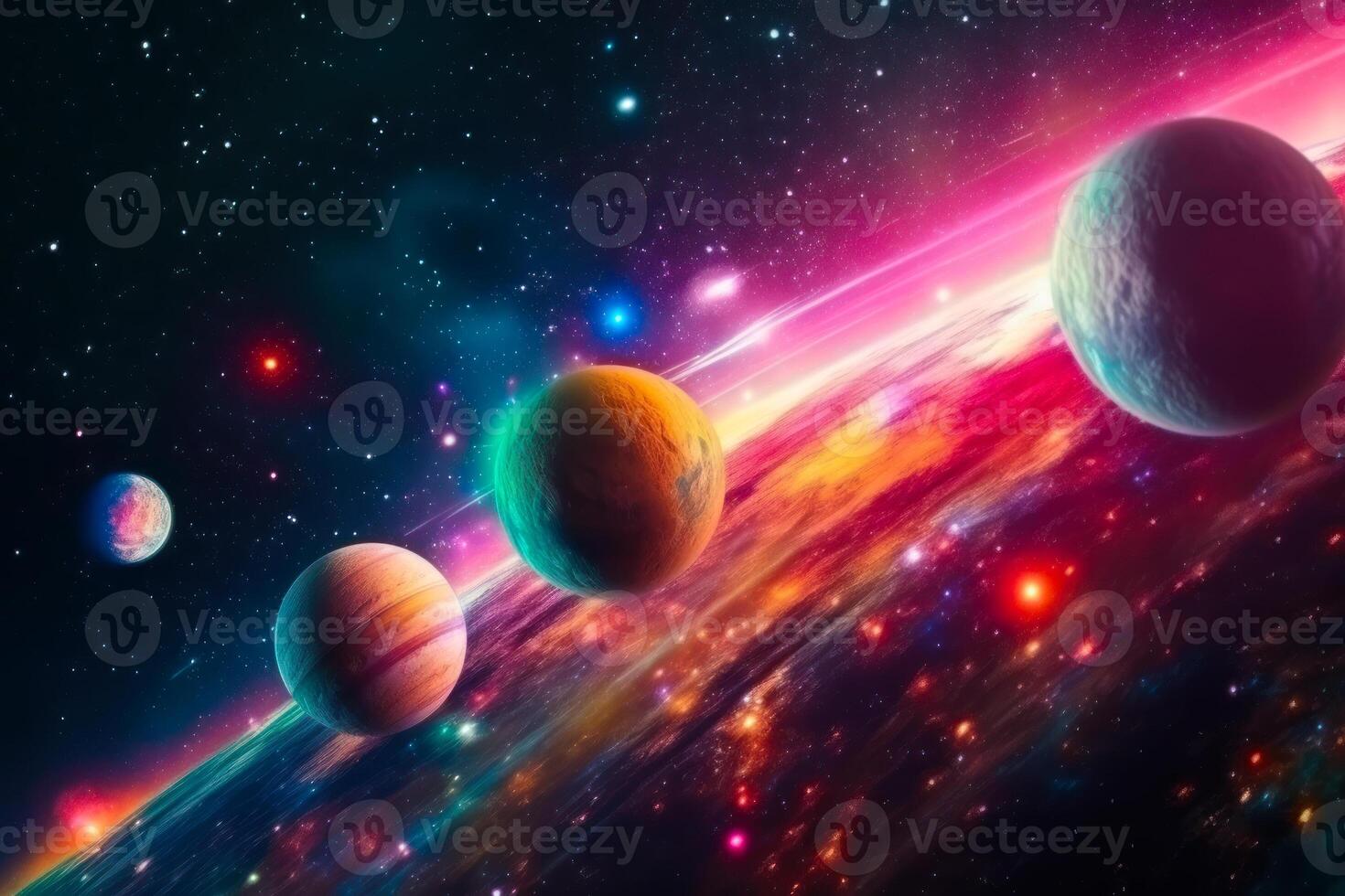 parade of planets in space in a colorful galaxy solar system photo