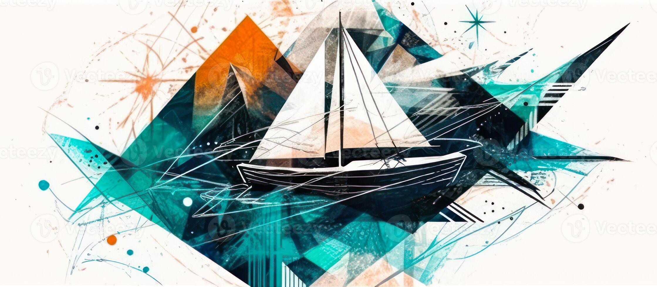 colorful sailboat at sea abstract print photo