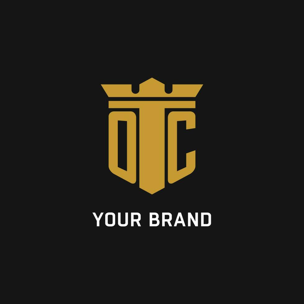 OC initial logo with shield and crown style vector