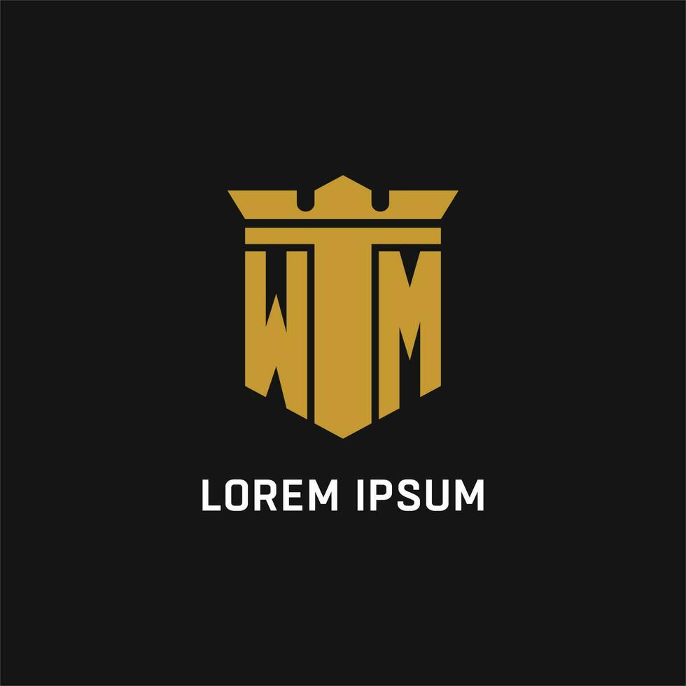 WM initial logo with shield and crown style vector