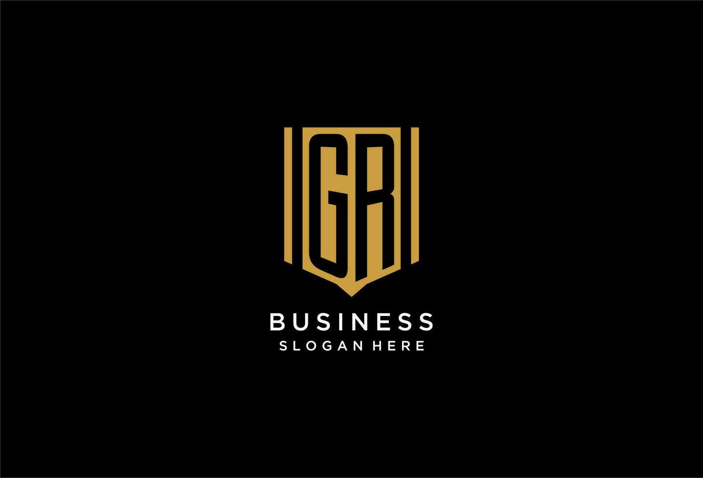 GR monogram logo with geometric shield icon design vector