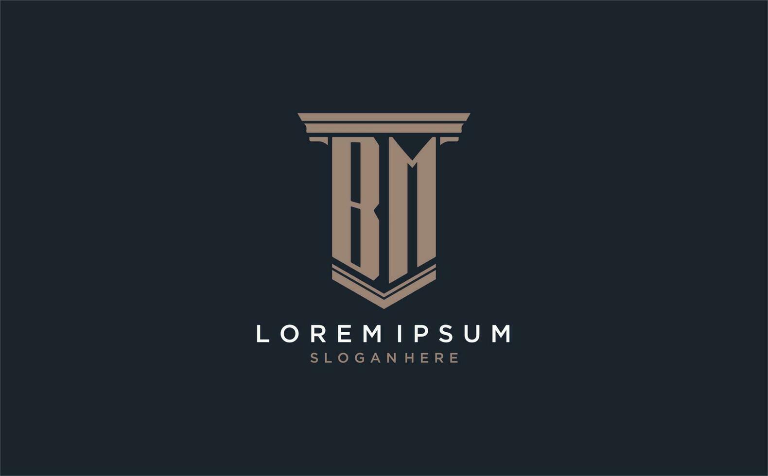 BM initial logo with pillar style, luxury law firm logo design ideas vector