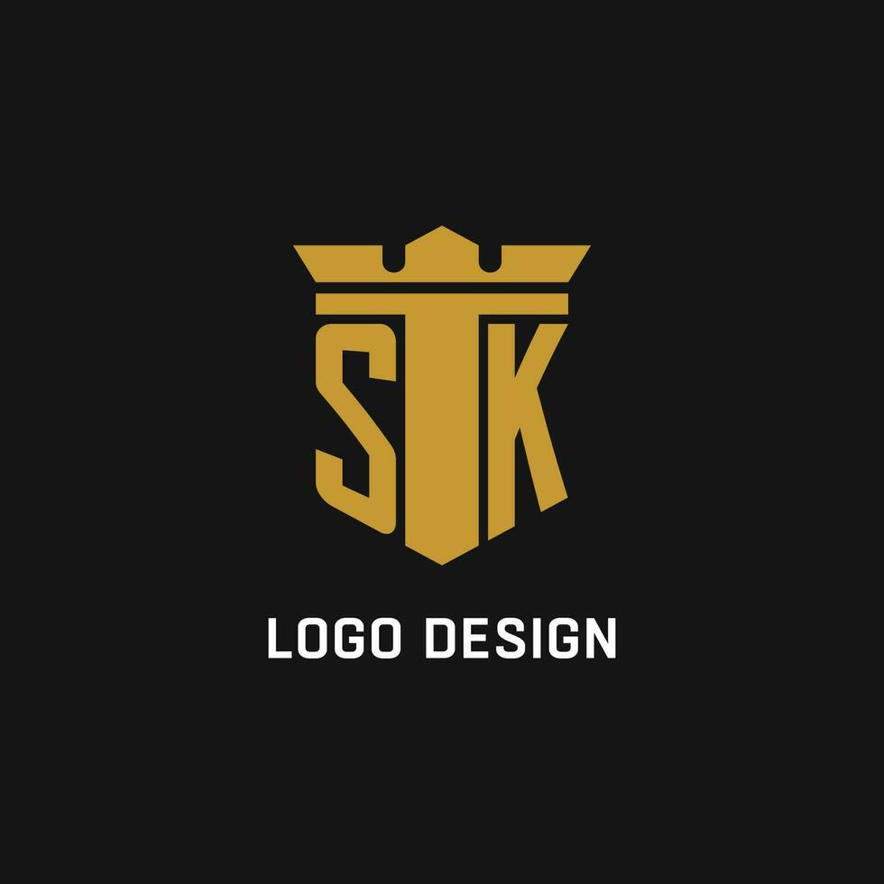 sk inicial logo con proteger y corona estilo vector