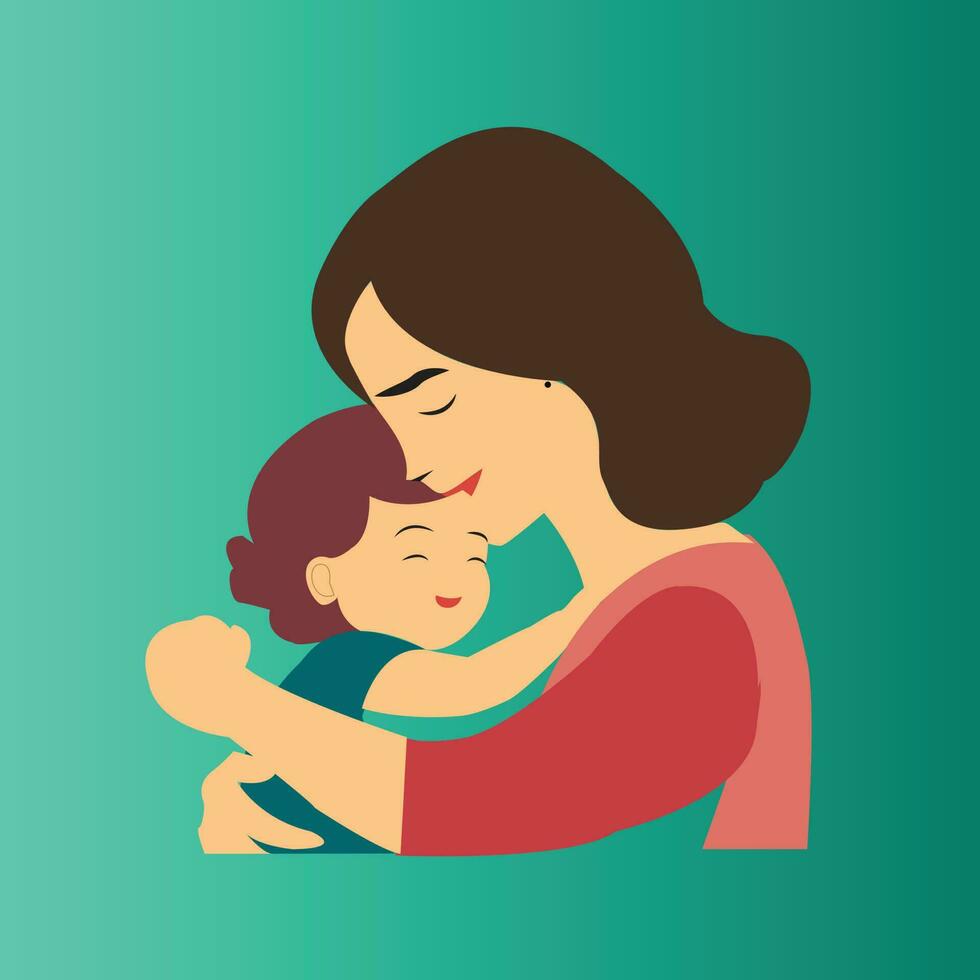 Mother hugs daughter flat character illustration vector
