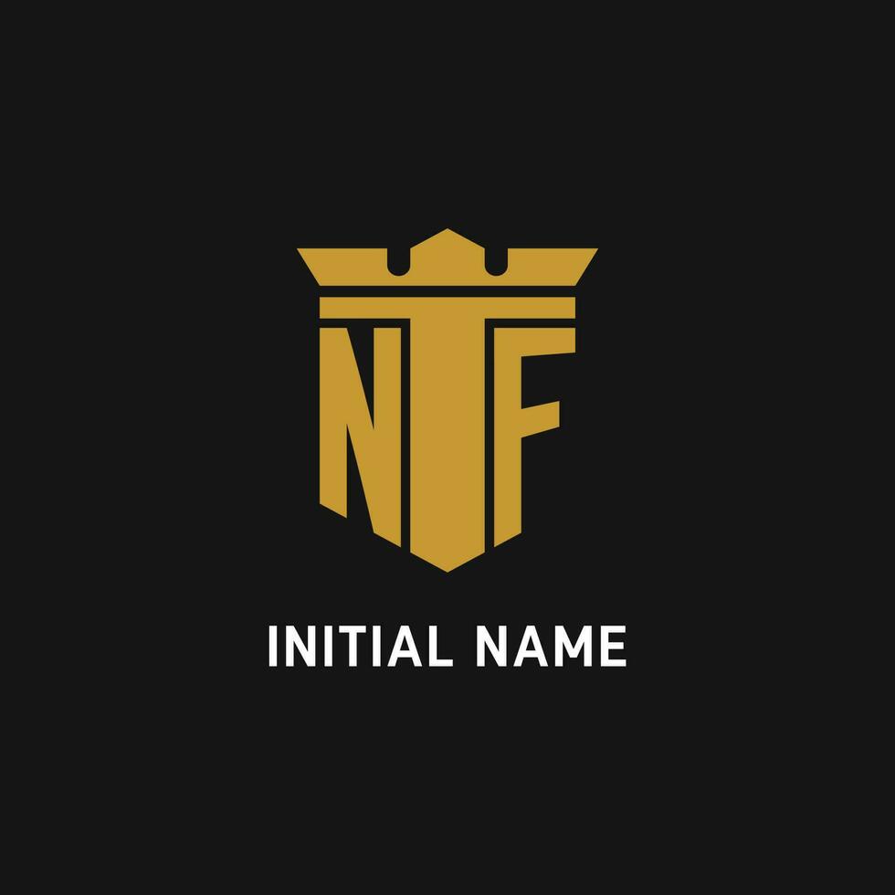 NF initial logo with shield and crown style vector