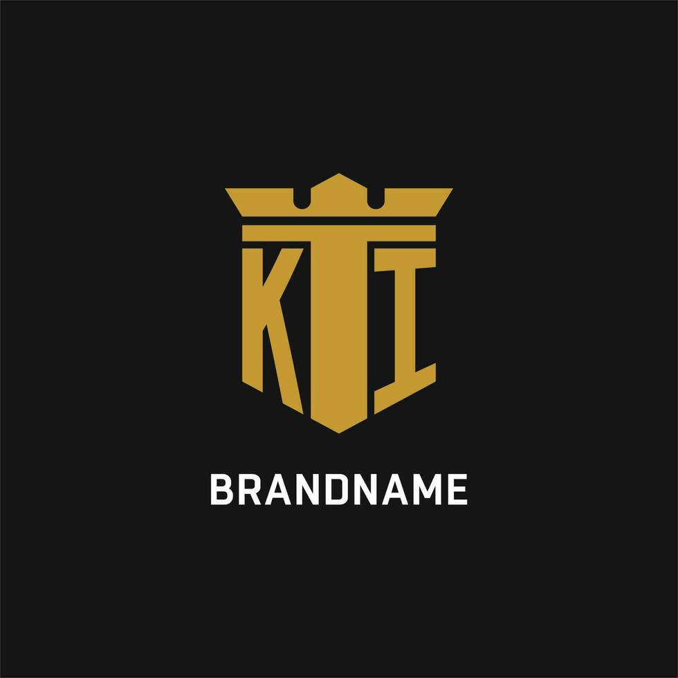 KI initial logo with shield and crown style vector