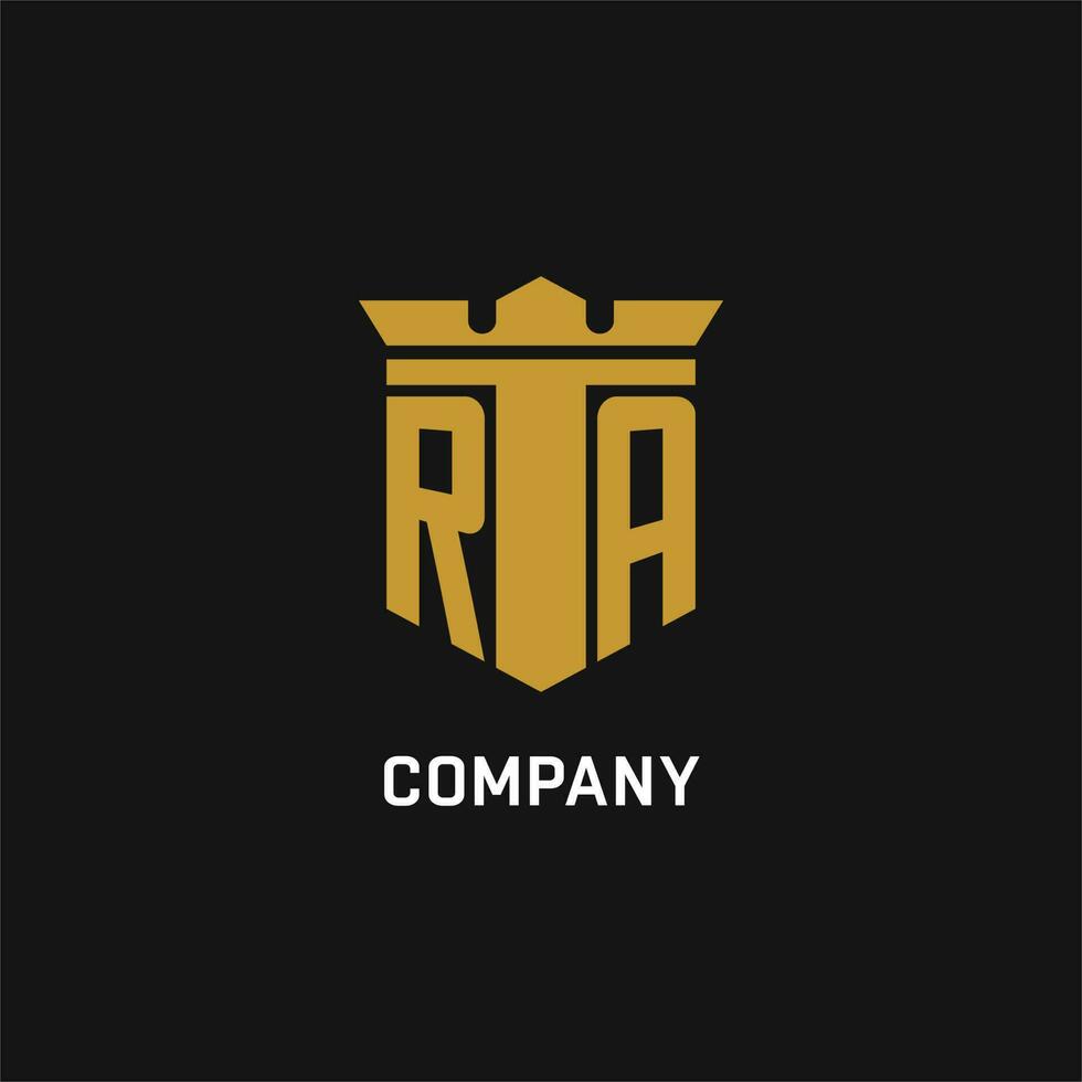 RA initial logo with shield and crown style vector