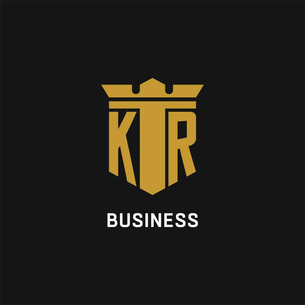 KR initial logo with shield and crown style vector