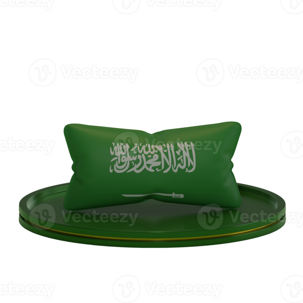 3d Renderização travesseiro com saudita arábia bandeira motivo em uma pódio adequado para projeto Projeto png