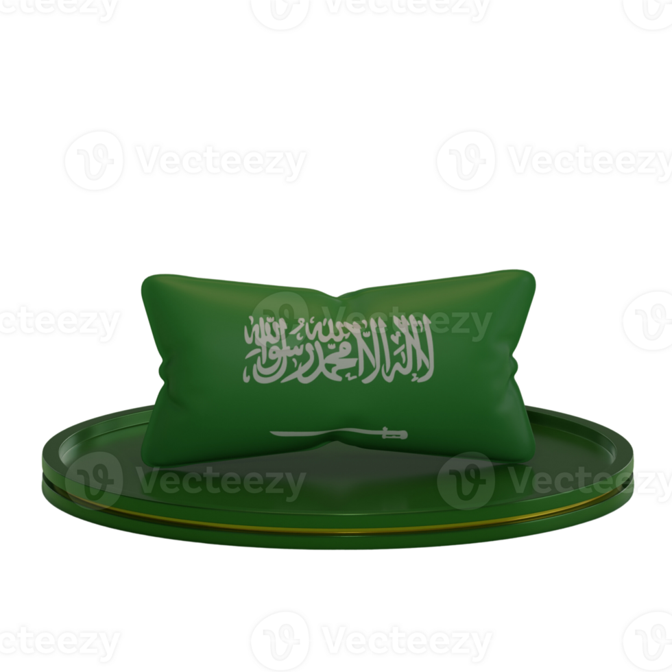 3d Rendern Kissen mit Saudi Arabien Flagge Motiv auf ein Podium geeignet zum Projekt Design png