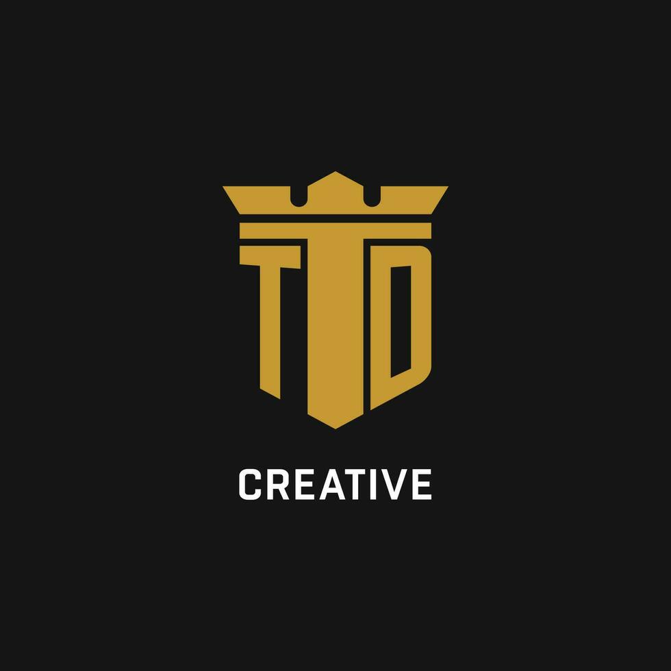 TD initial logo with shield and crown style vector