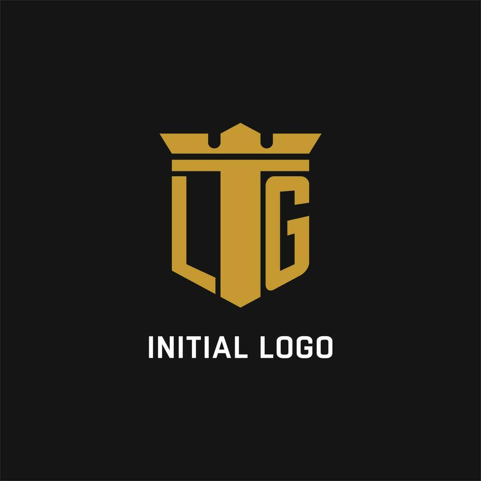 LG initial logo with shield and crown style vector
