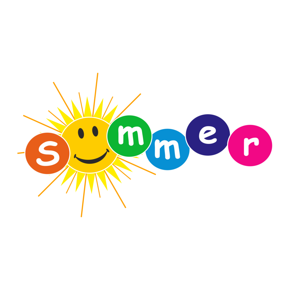 Happy summer icon with smiling sun for summer workshop poster flyer png