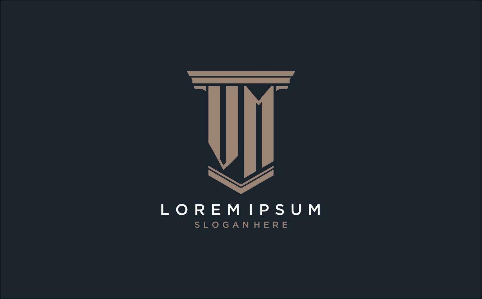 VM initial logo with pillar style, luxury law firm logo design ideas vector
