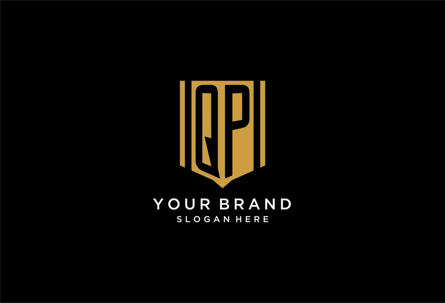 QP monogram logo with geometric shield icon design vector