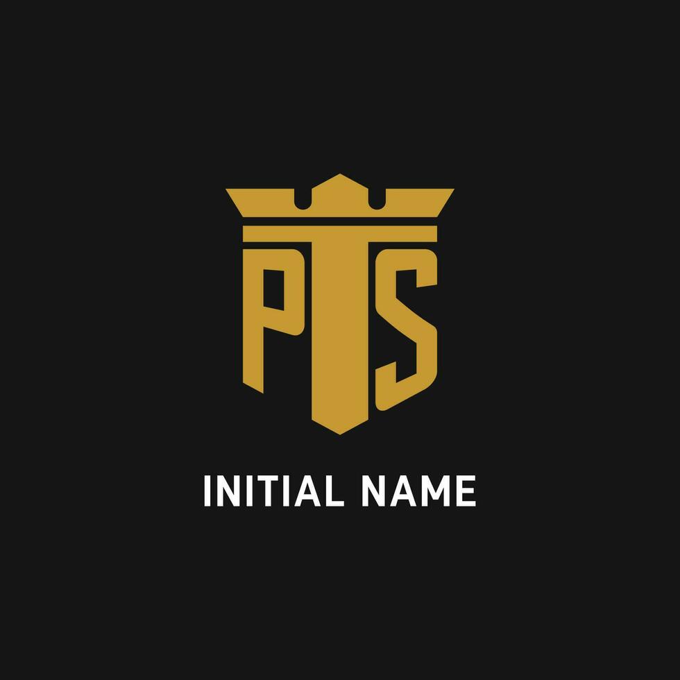 PS initial logo with shield and crown style vector