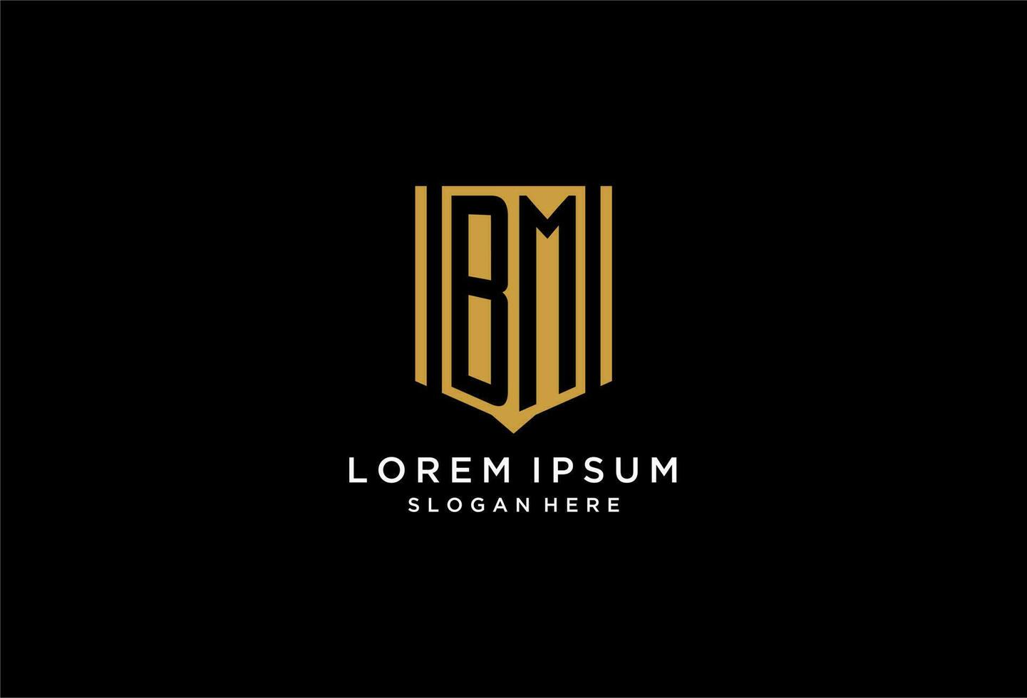 BM monogram logo with geometric shield icon design vector