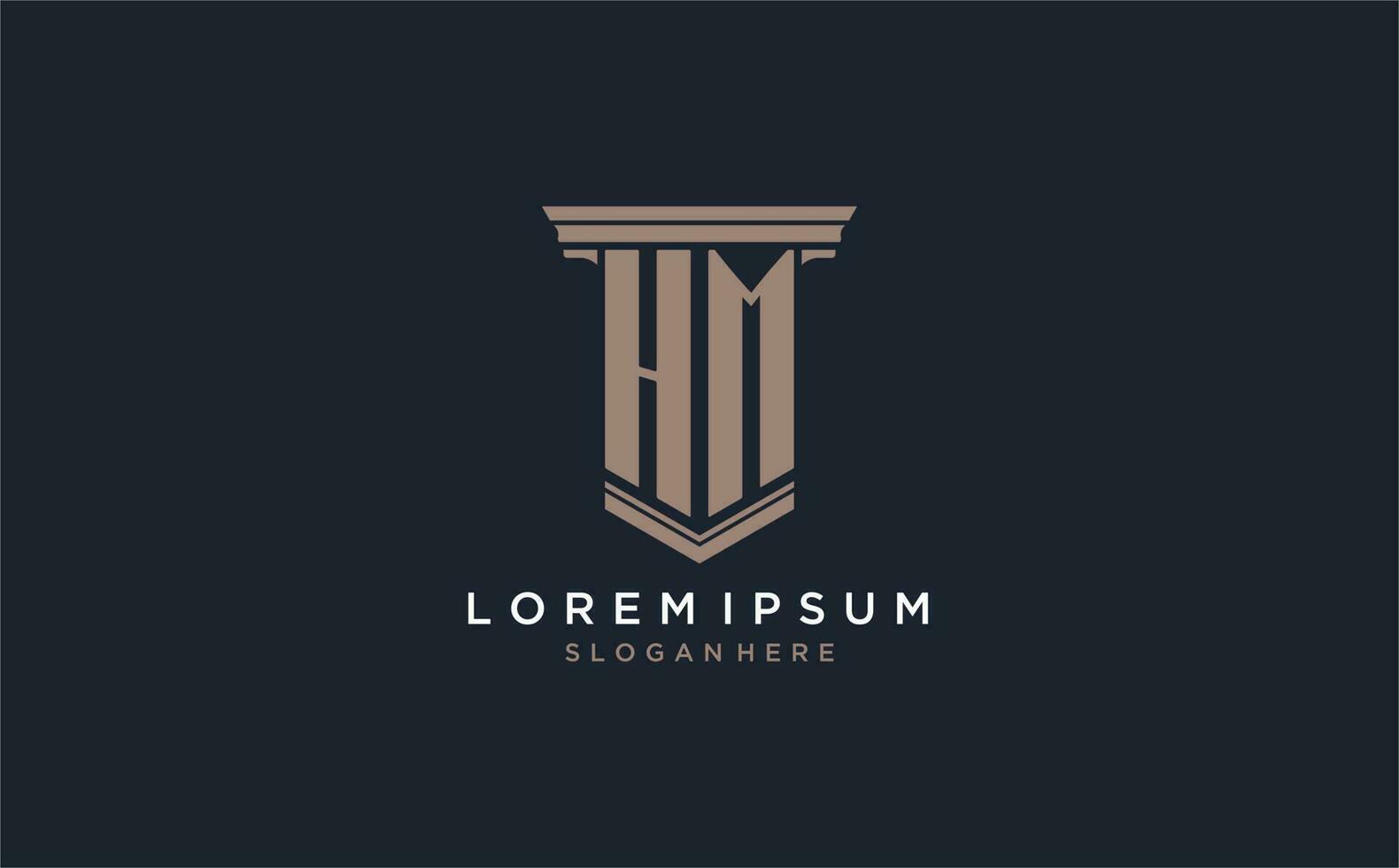 HM initial logo with pillar style, luxury law firm logo design ideas vector