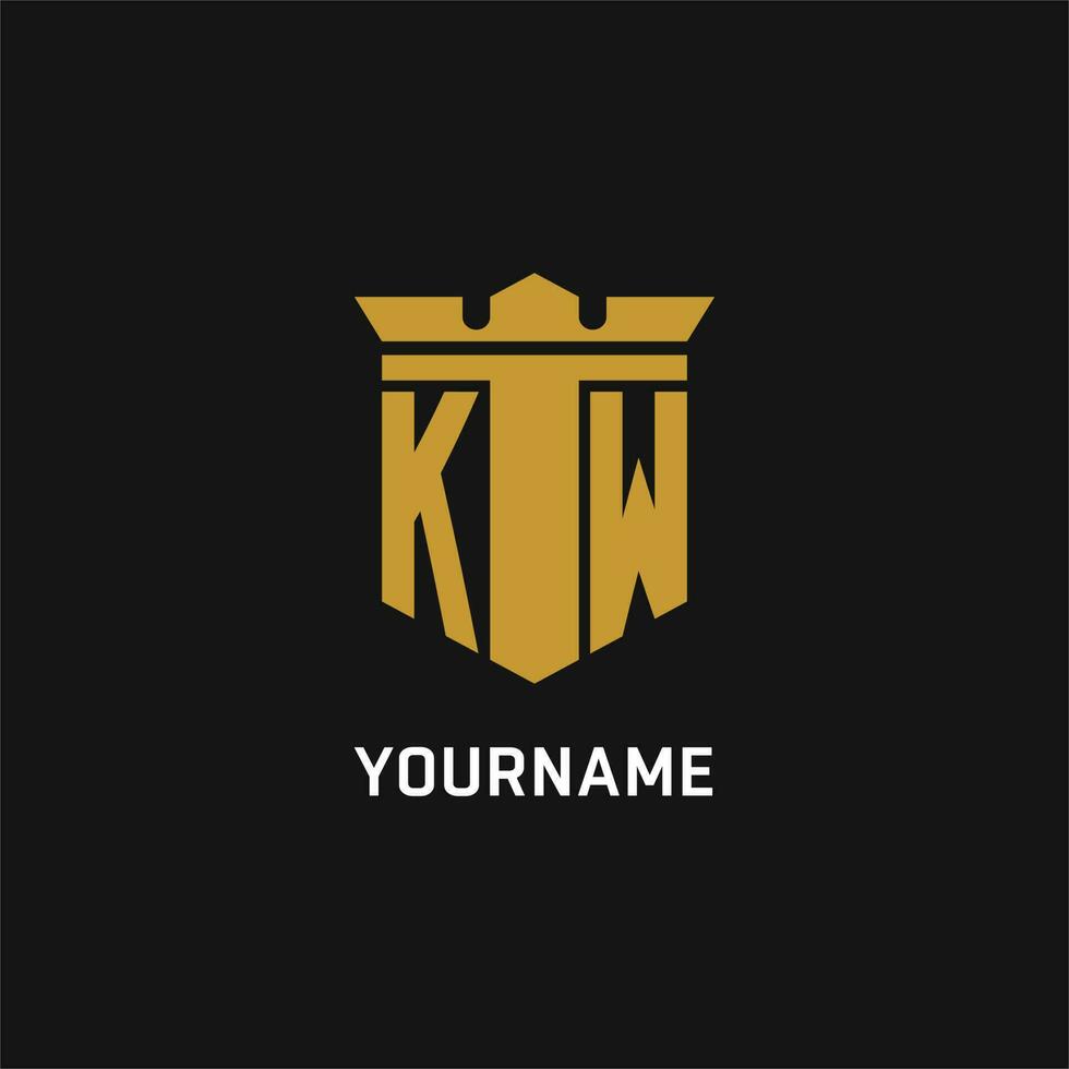 KW initial logo with shield and crown style vector
