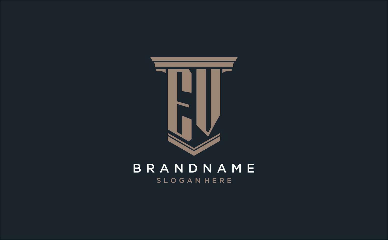 EV initial logo with pillar style, luxury law firm logo design ideas vector