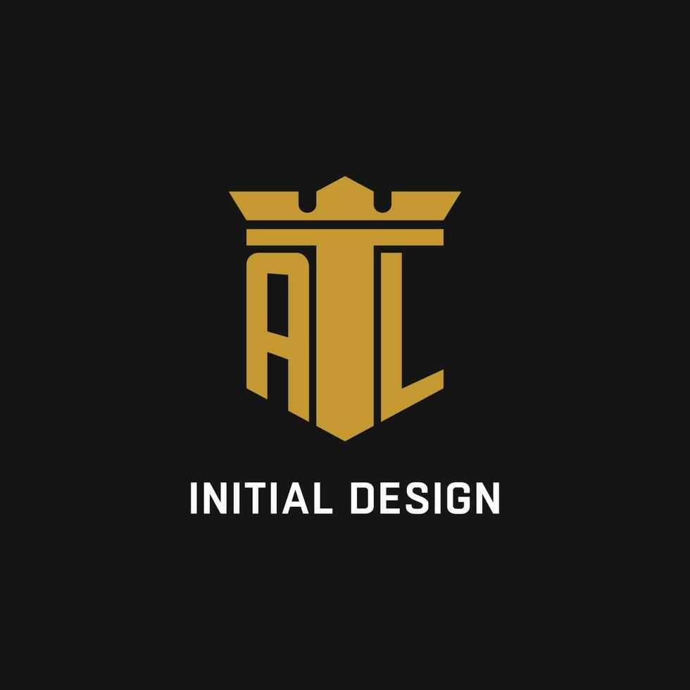 AL initial logo with shield and crown style vector