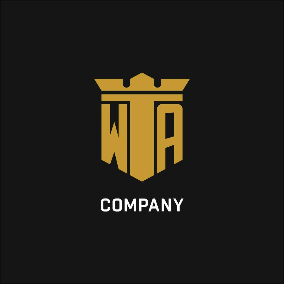 WA initial logo with shield and crown style vector