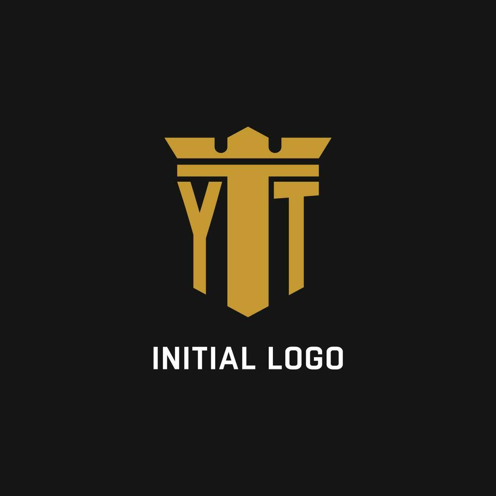 YT initial logo with shield and crown style vector