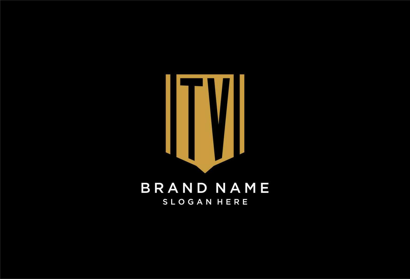 TV monogram logo with geometric shield icon design vector
