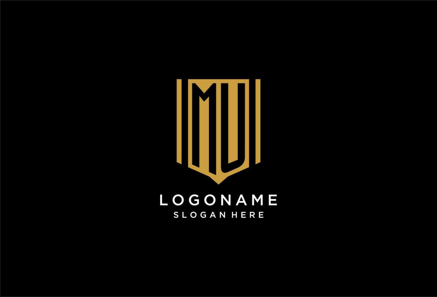 MU monogram logo with geometric shield icon design vector