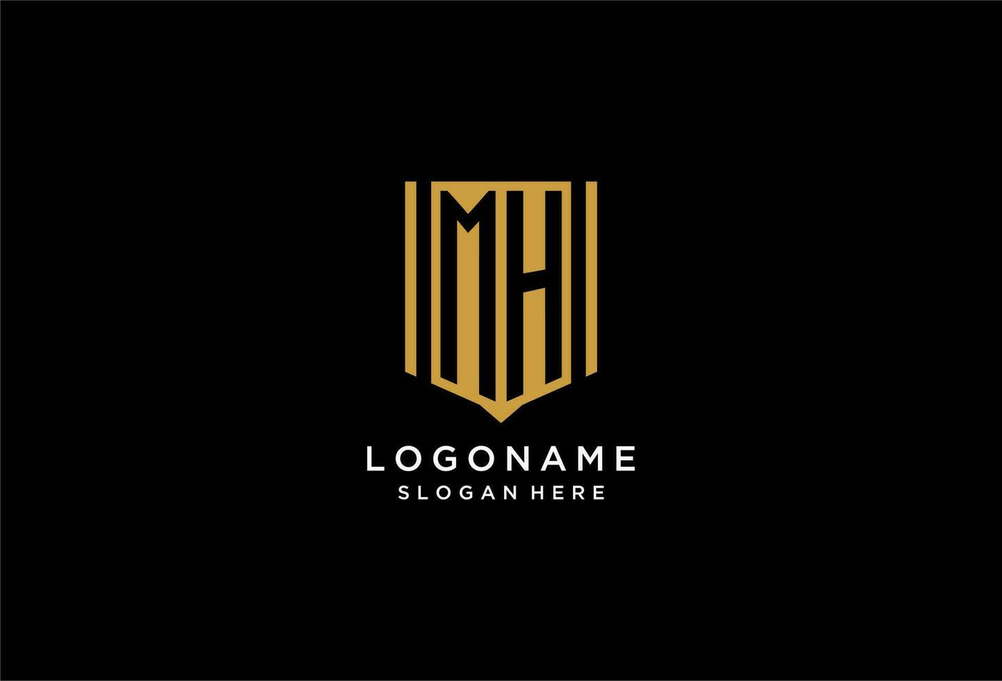 MH monogram logo with geometric shield icon design vector