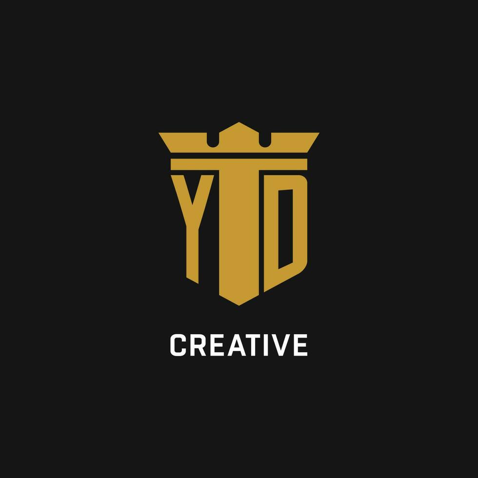 YD initial logo with shield and crown style vector