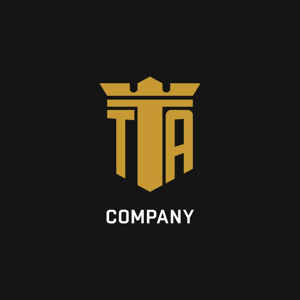 TA initial logo with shield and crown style vector