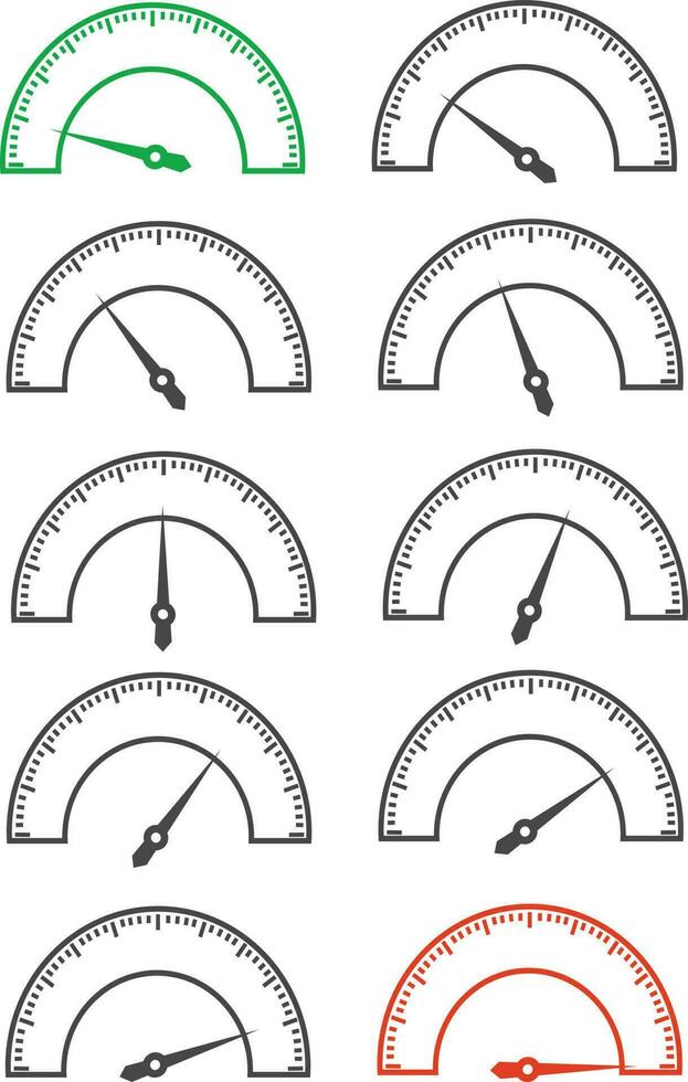 set of speed indictors from minumium to maximium vector