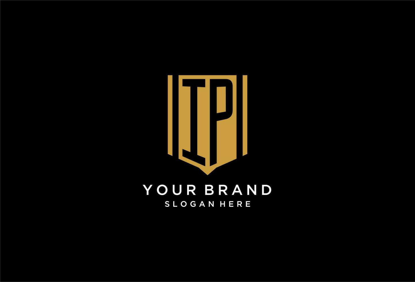 IP monogram logo with geometric shield icon design vector