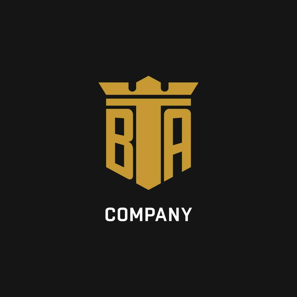 BA initial logo with shield and crown style vector