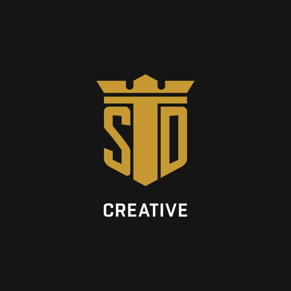 SD initial logo with shield and crown style vector