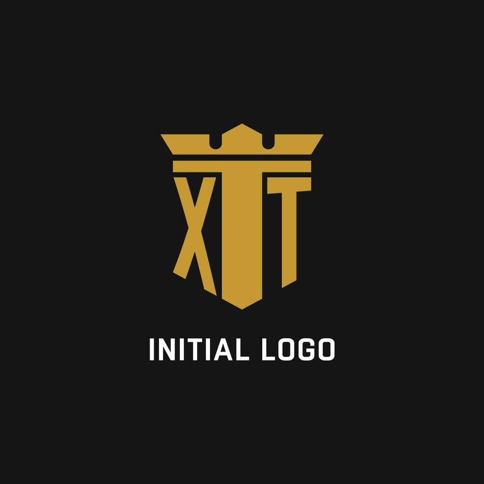 XT initial logo with shield and crown style vector