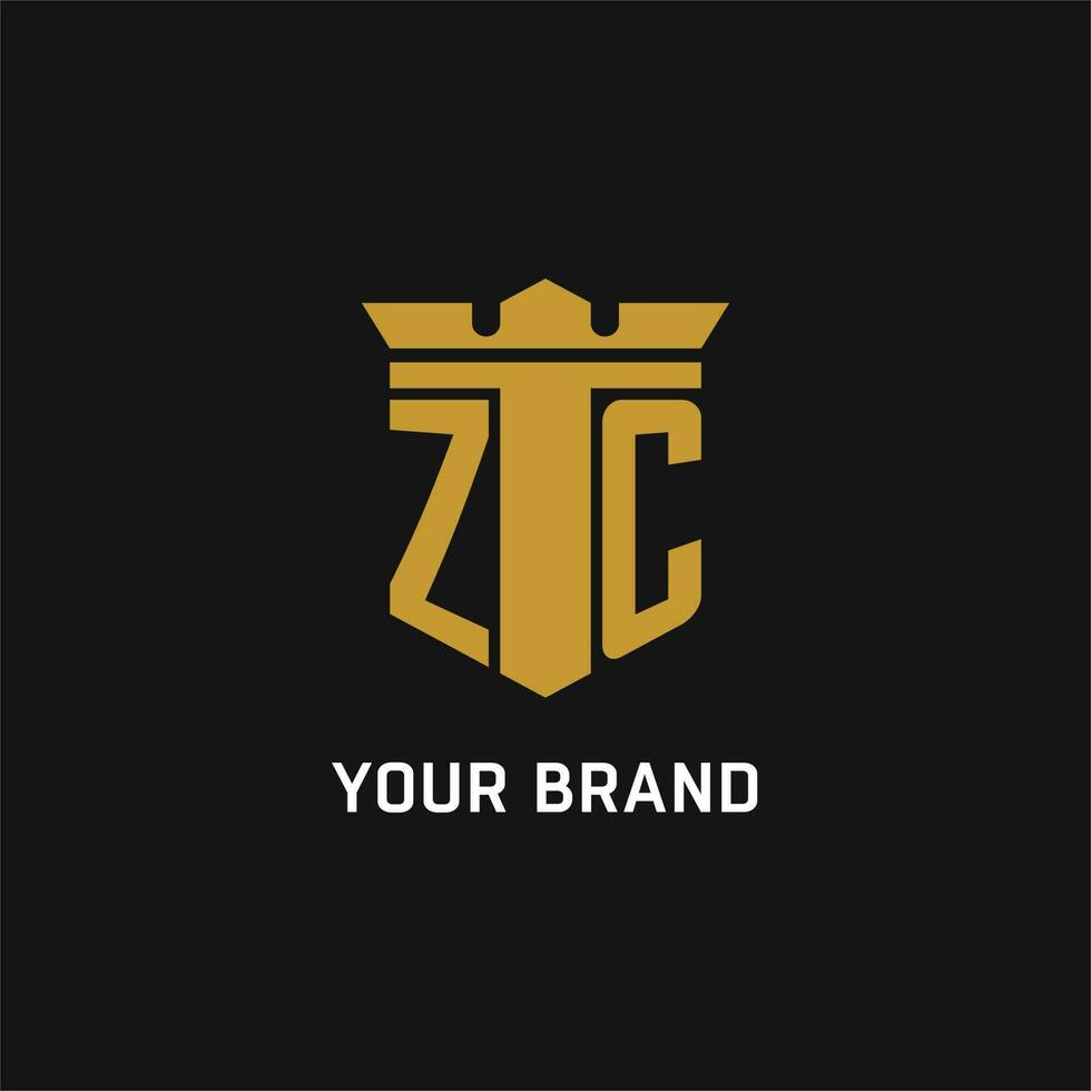 ZC initial logo with shield and crown style vector