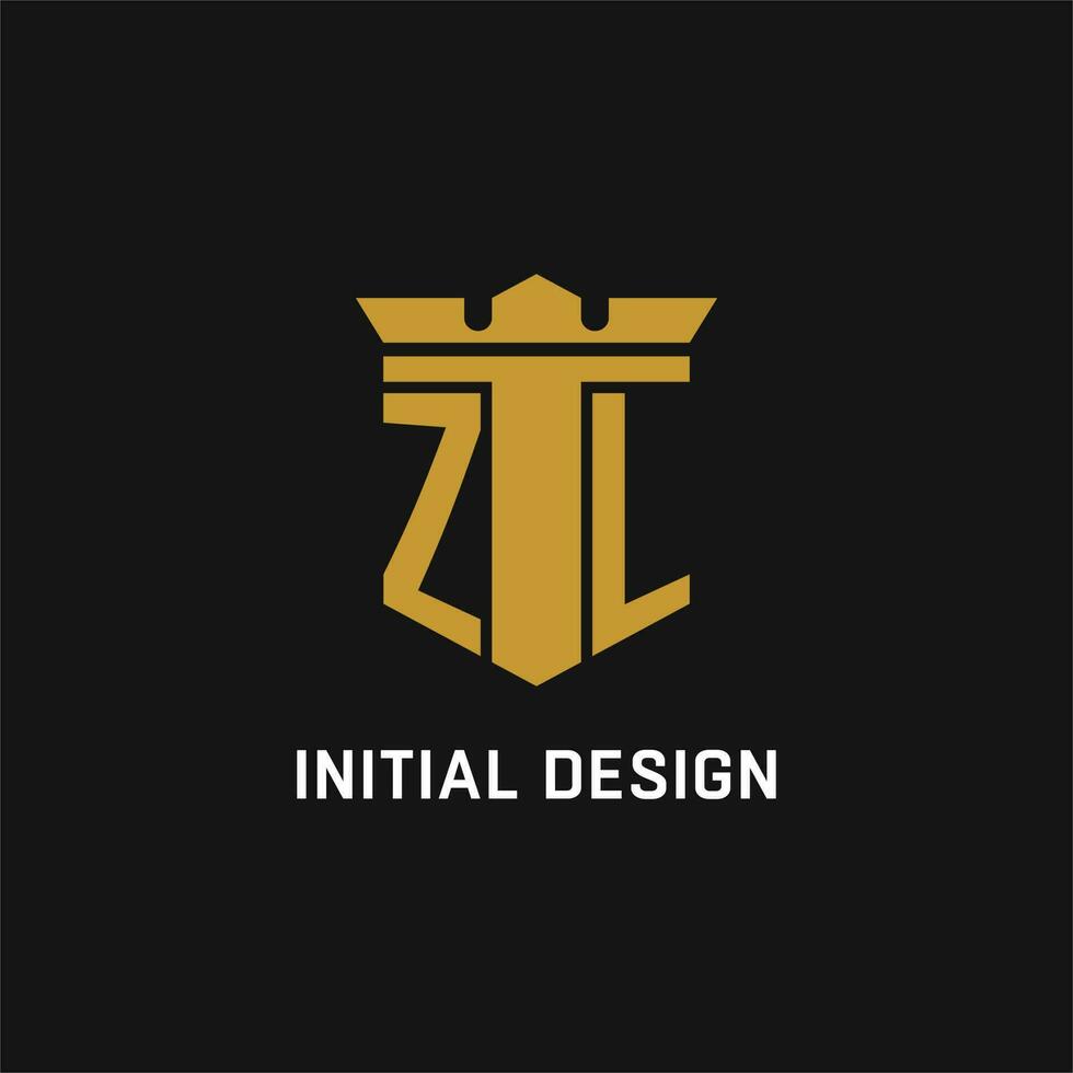 ZL initial logo with shield and crown style vector