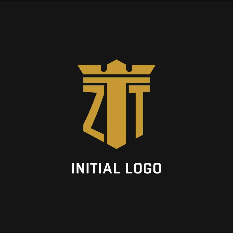 ZT initial logo with shield and crown style vector