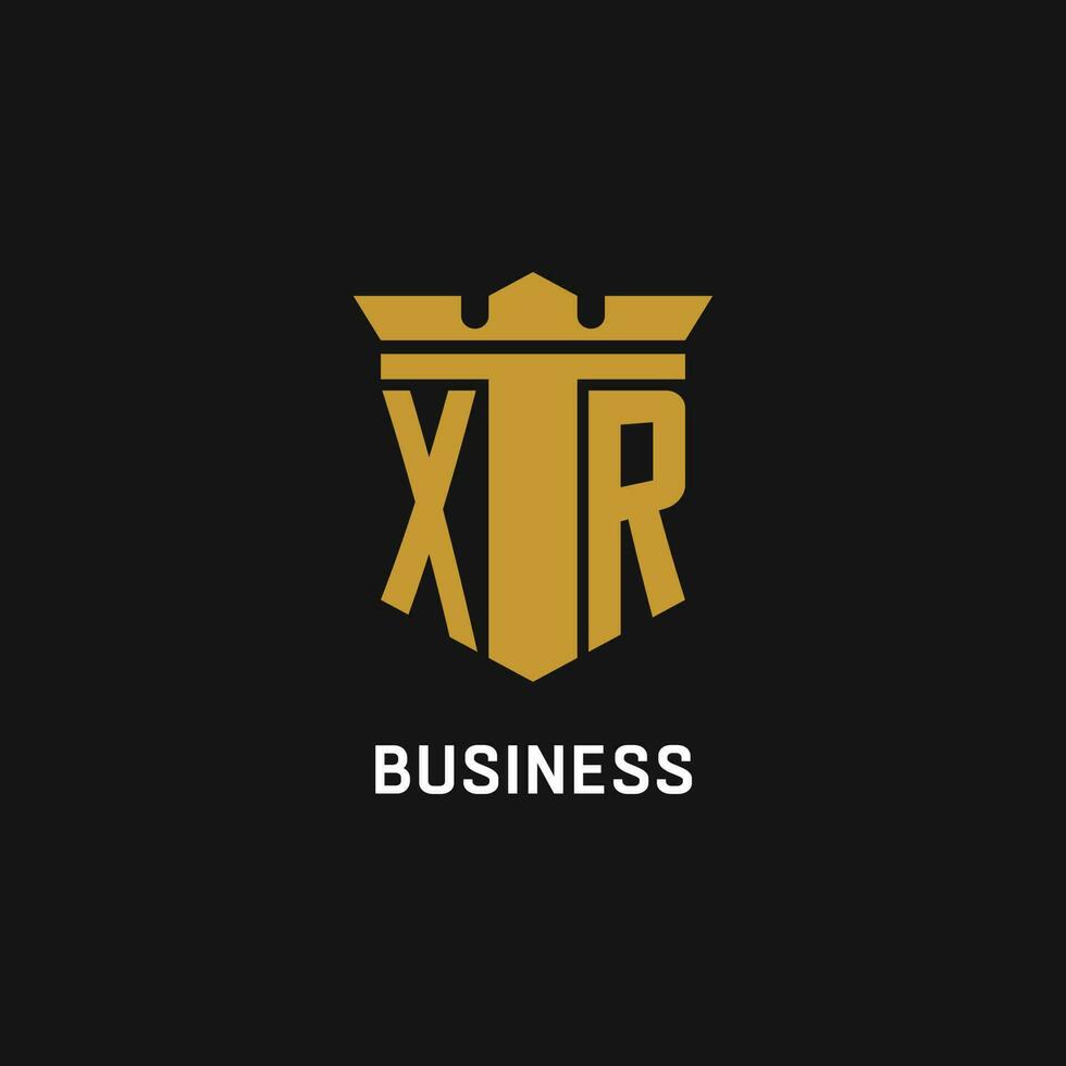 XR initial logo with shield and crown style vector