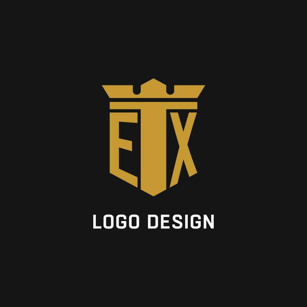 EX initial logo with shield and crown style vector
